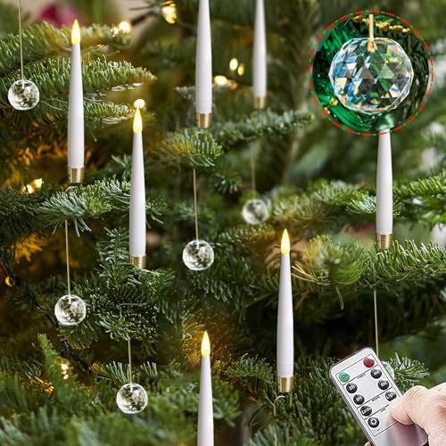 Pack of 12 Flickering Remote 0.5" x6" LED Short Taper Candles with 12 Crystal Ball Hooks, Battery... | Amazon (US)