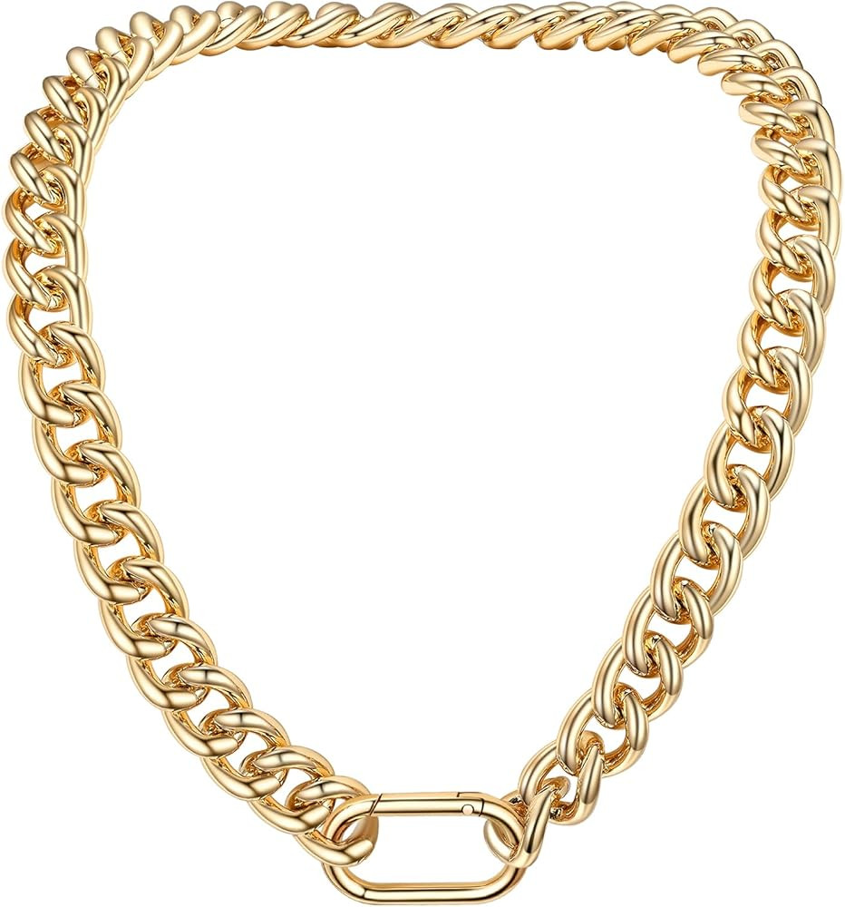 Chunky Gold Necklace for Women, 14K Gold Cuban Chain with Oval Spring Ring, 13MM/16MM/23MM 14K Go... | Amazon (US)