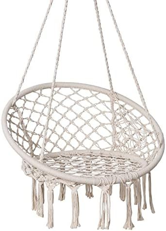 SUNCREAT Hammock Chair Macrame Swing with Side Pocket, Hanging Cotton Rope Hammock Swing Chair for I | Amazon (US)