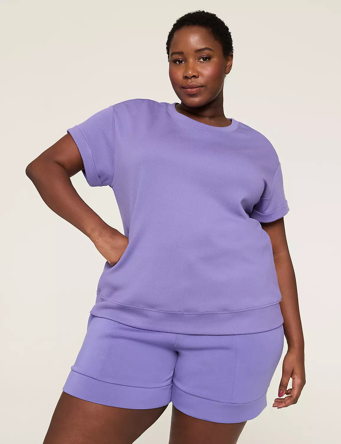 LIVI Ribbed Journey Short-Sleeve Sweatshirt | Lane Bryant (US)