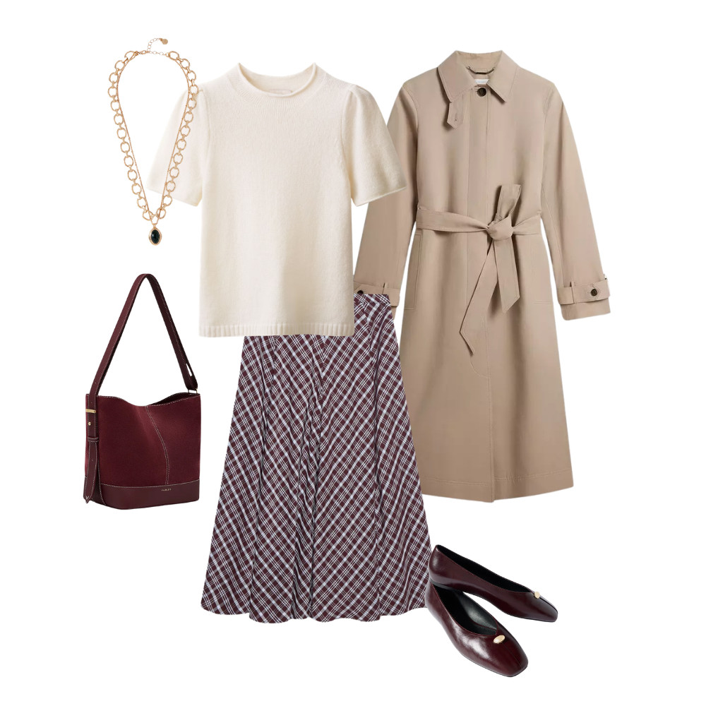 New season transition outfit - soft knit, trench coat, fluid skirt, ballet pumps and suede bag 

 #LTKuk #LTKover50style #LTKstyletip