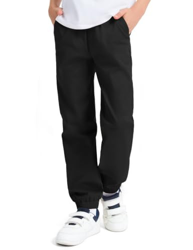 KEREDA Boys Uniform Pants Pull On Twill Jogger Pants for Boys School Clothes with Pockets Black 9-10 Years | Amazon (US)
