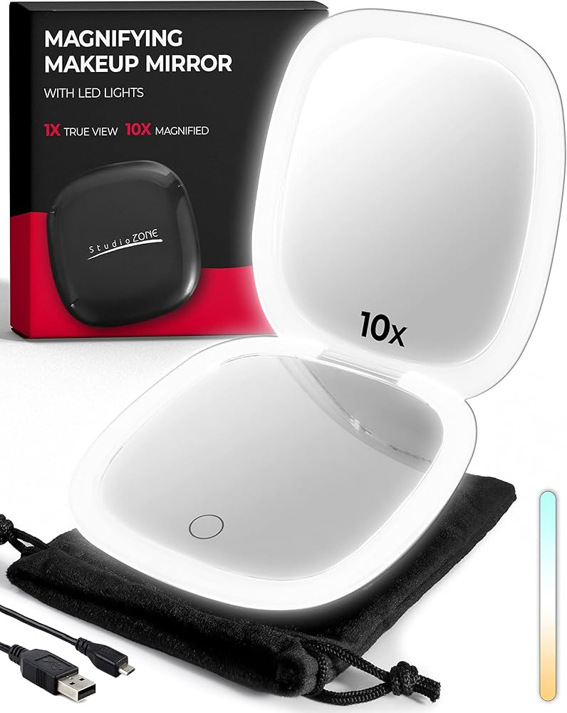 StudioZONE Compact Mirror with Light – Travel Magnifying Mirror - 10X Magnifying Mirror for Pur... | Amazon (US)