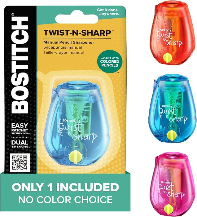 Bostitch Office Pencil Sharpener, Manual, One Assorted Color, Twist-n-Sharp, Kids, Boys, Girls, C... | Amazon (US)