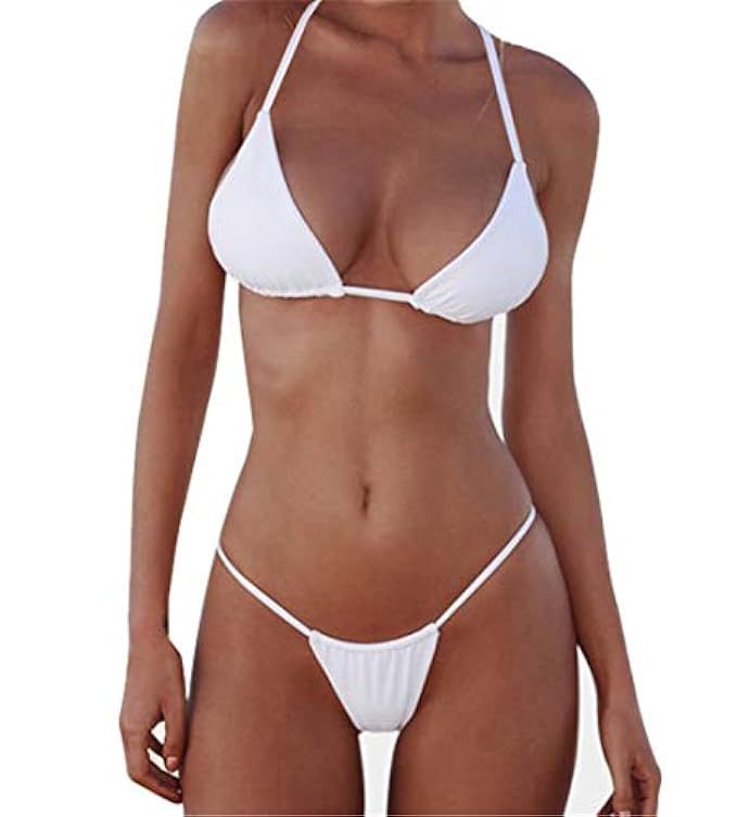 XUNYU Bikini Set Bandage Solid Brazilian Swimwear Two Pieces Swimsuit Padded Thong Bathing Suits | Amazon (US)
