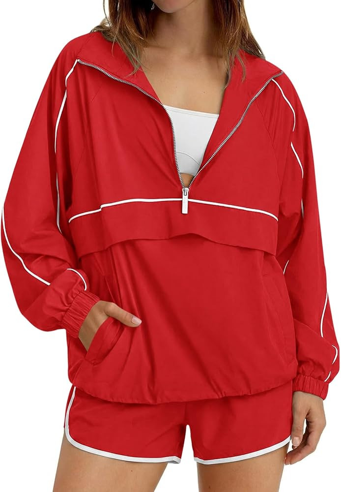 Fisoew Womens 2 Piece Set UPF 50+ Windbreaker Pullover Athleisure Short Set | Amazon (US)