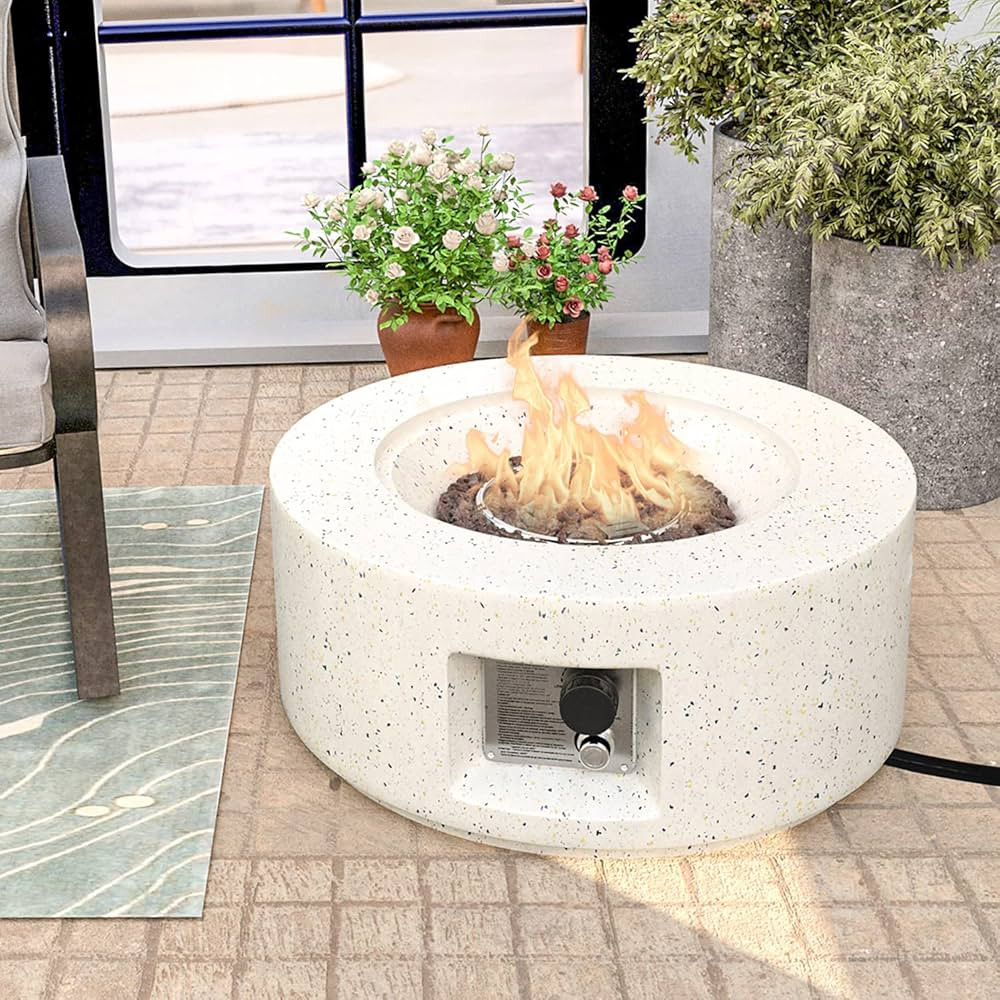 HOMPUS Outdoor Propane Fire Pit, 40,000 BTU 28-inch Round White Terrazzo Concrete Fire Table Gas ... | Amazon (CA)