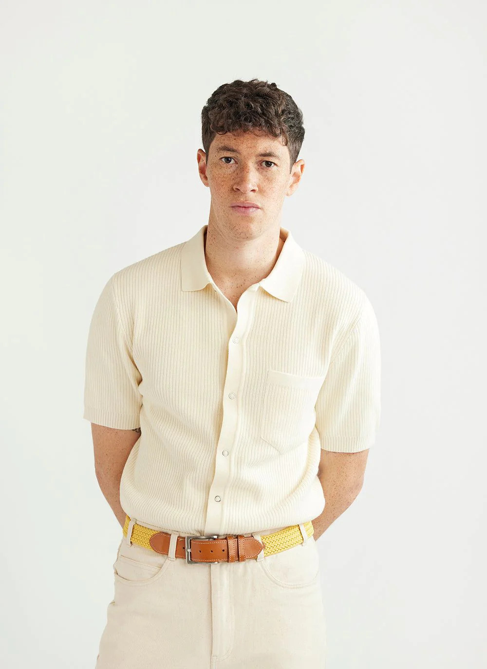 Pablo Cuban Shirt | Knitted Cotton | Cream | Percival Menswear