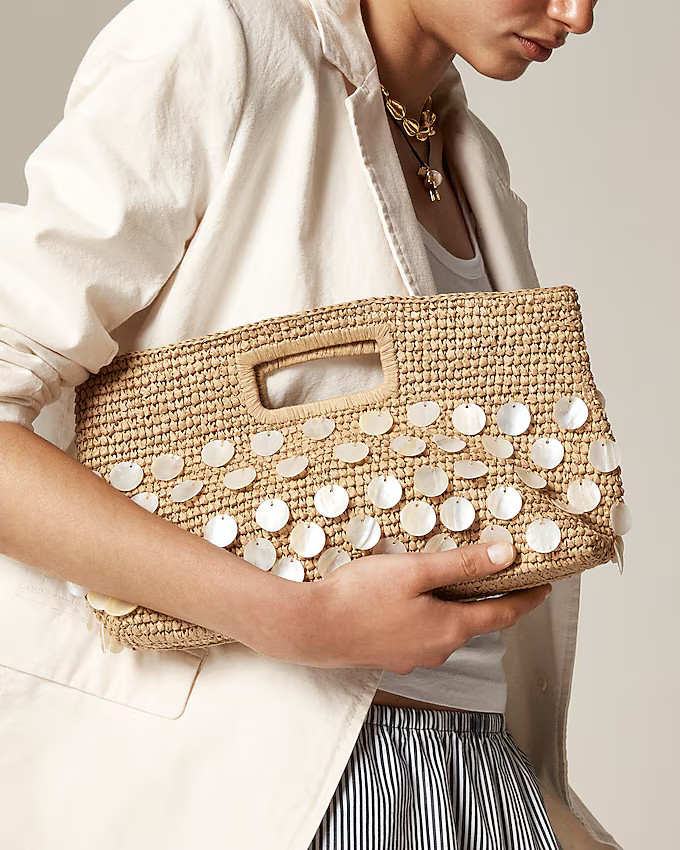 Handknotted straw rectangular clutch with paillettes | J. Crew US