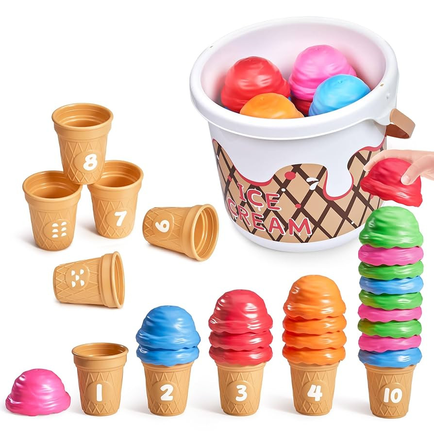 JoyCat Ice Cream Preschool Learning Activities Counting and Color Sorting Set Stacking Toys for K... | Amazon (US)