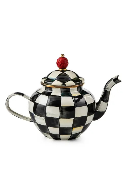 MACKENZIE CHILDS Courtly Check Enameled Steel 4-Cup Teapot in Black/White at Nordstrom | Nordstrom
