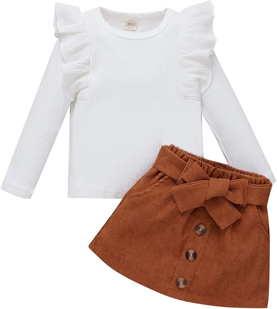 DUBASAM Trendy Kids Toddler Baby Girl Fall Outfit Ruffle Long Sleeve Knit Blouse Pullover Top Min... | Amazon (US)