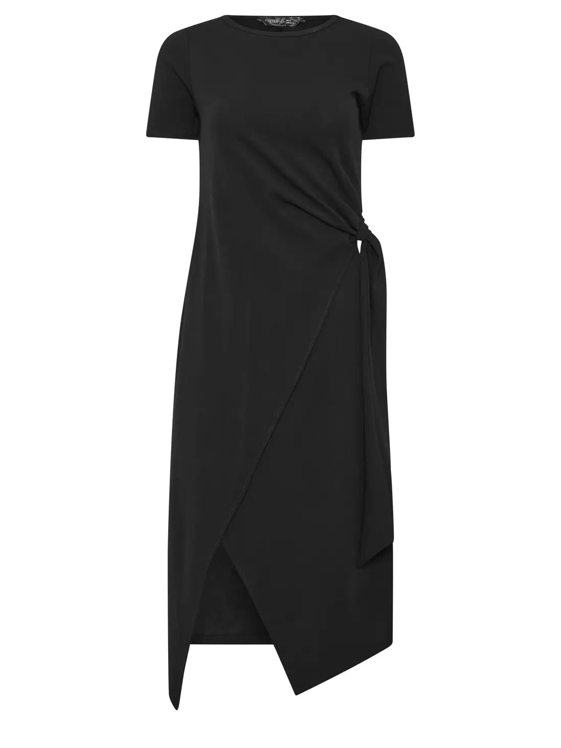 Black PixieGirl Petite Slinky Knot Detail Midi Dress | Boohoo | Boohoo.com (UK & IE)