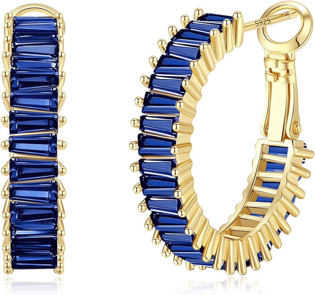 Trendy CZ Gold Hoop Earrings for Women, Lightweight Chunky Silver Earrings for Women 14K Real Gol... | Amazon (US)