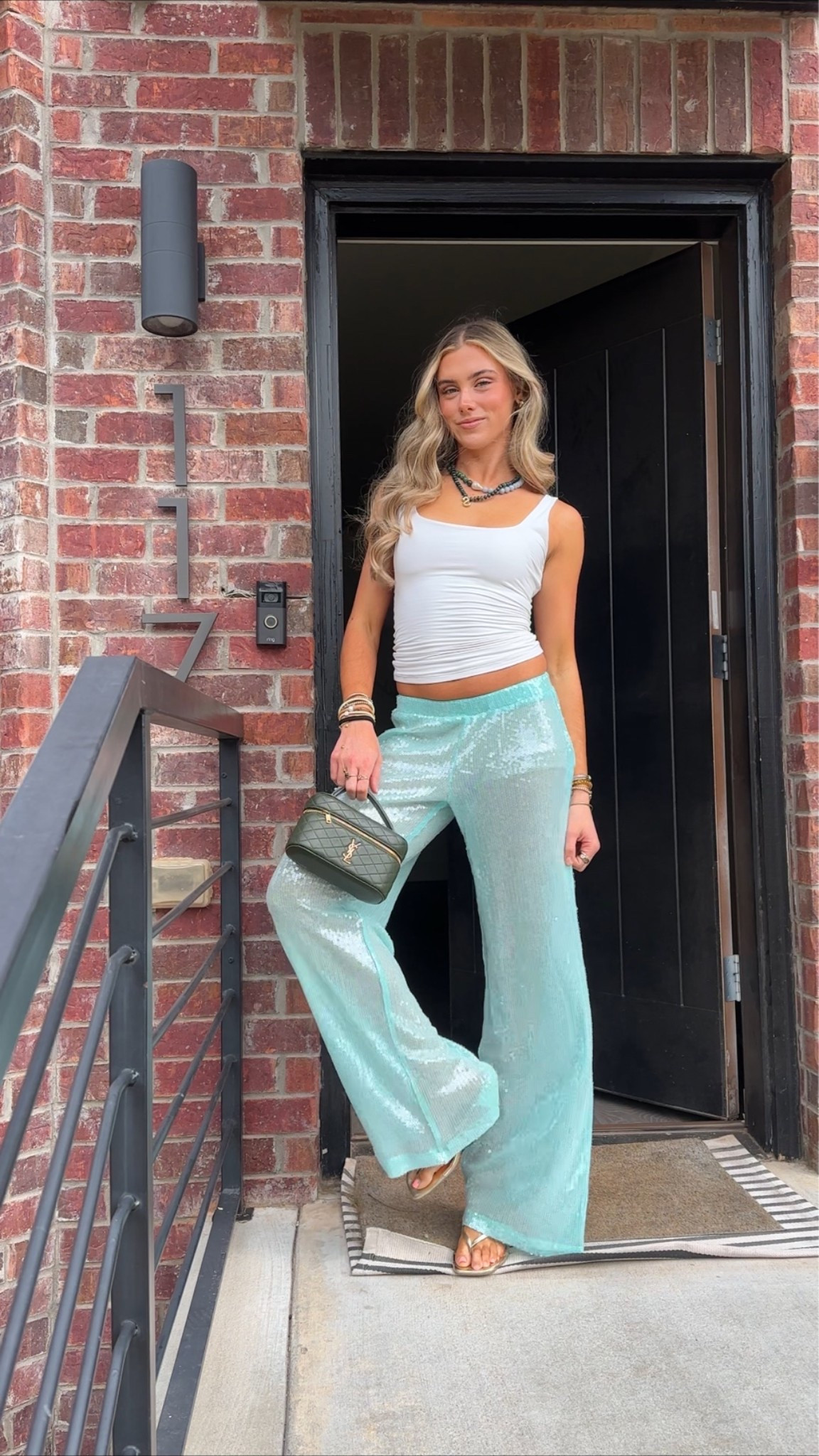 Friday fun day! My outfit is Edikted size XS sequin pants paired with nude shorts underneath because they’re see through. My tank top is from PUMIEY it’s a skims look for less size xs. My shoes are Walmart gold kitten heels and my bag is YSL rented from @Vivrelle my code will get you a discounted membership code is SLOANEVOSEN

#LTKootd #LTKdayinmylife #LTKSeasonal