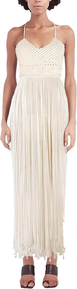 Boho Dress Macrame Women's Dresses Beach Wedding Dress Tassel V-Neck Adjustable Straps Handmade S... | Amazon (US)