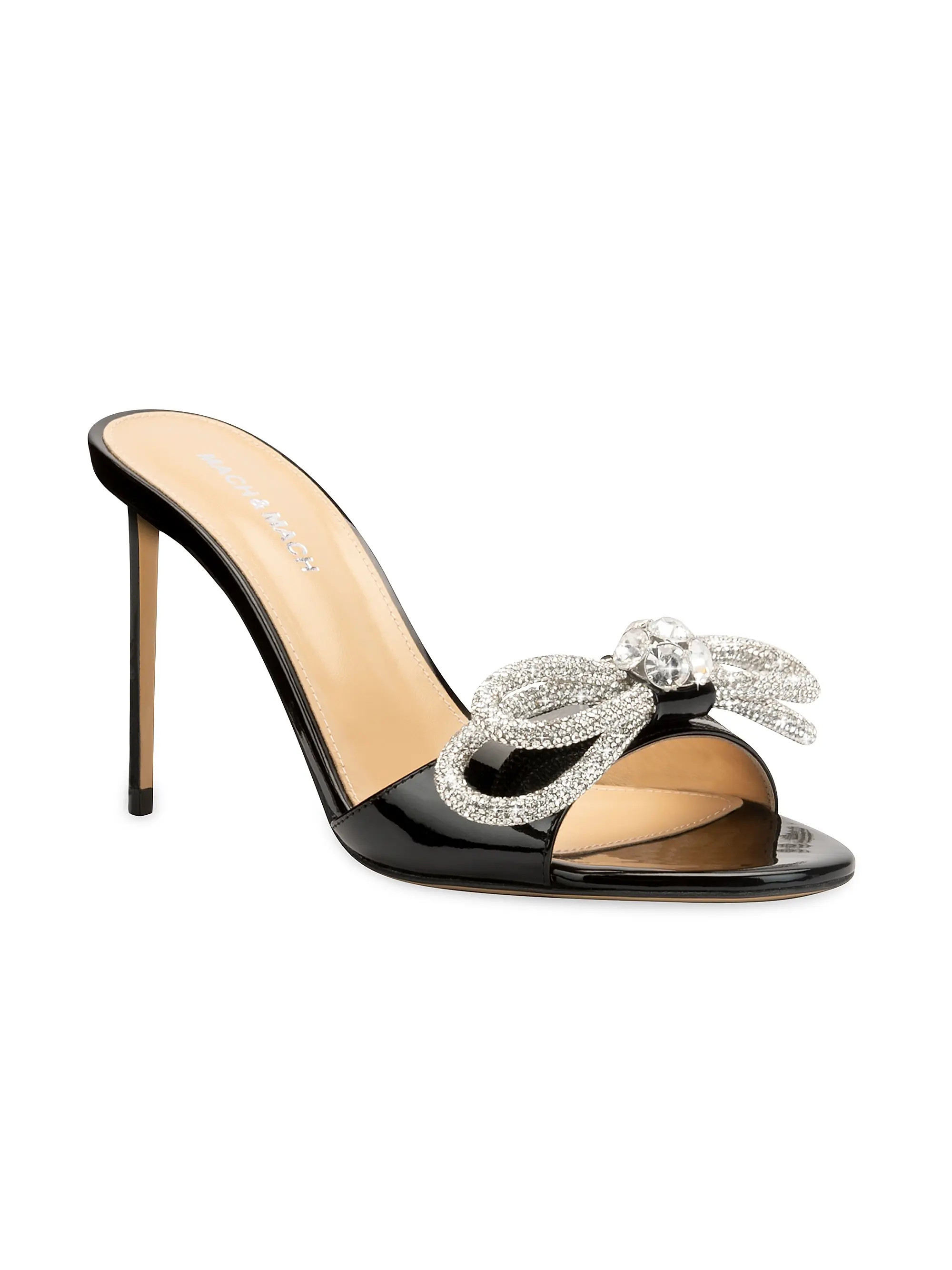 Crystal Bow Patent Leather Slide Sandals | Saks Fifth Avenue