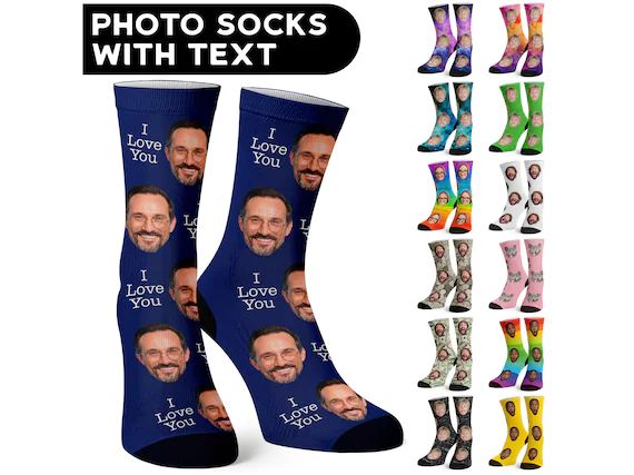 Custom Face Socks w Text, Personalize Photo Sock w Face for Men, Funny Pet Socks, Father's Day, D... | Etsy (US)