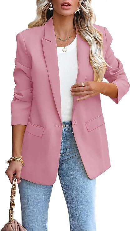 Womens Casual Loose Blazers Long Sleeve Pockets Work Office Jacket Blazer | Amazon (US)
