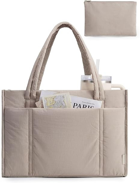 BAGSMART Tote Bag for Women, 2Pc Puffy Tote Bag Set with Zipper, Quilted Large Work Teacher Bag f... | Amazon (US)