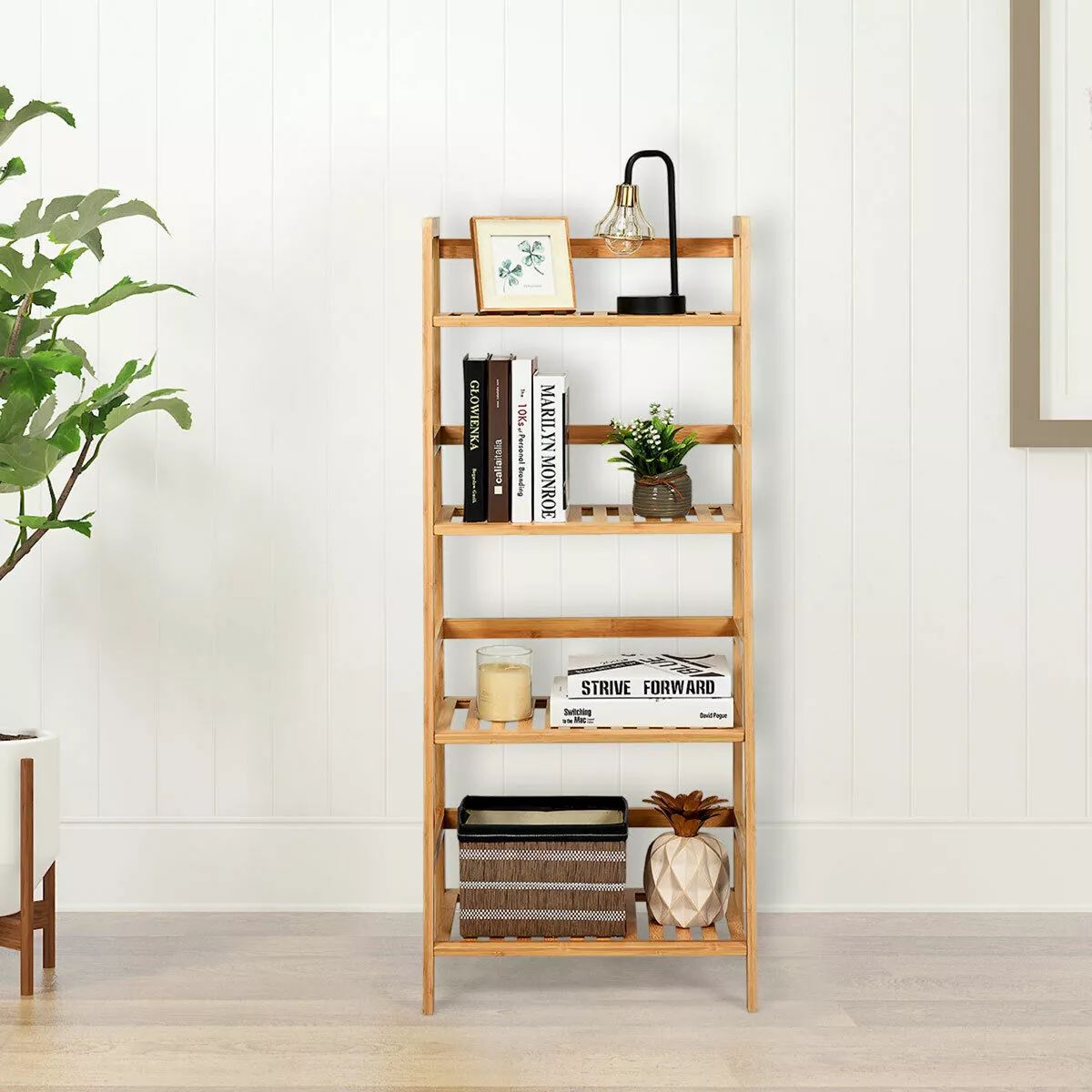 Costway 4-Tier Bamboo Ladder Shelf Multipurpose Plant Display Stand Storage Bookshelf | Target