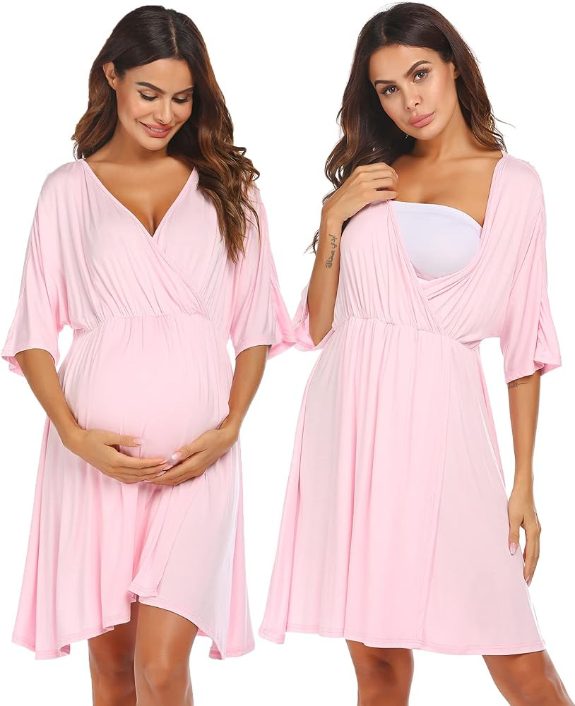 Ekouaer 3 in 1 Labor/Delivery/Hospital Gown Maternity Dress Nursing Nightgown Sleepwear for Breastfe | Amazon (US)