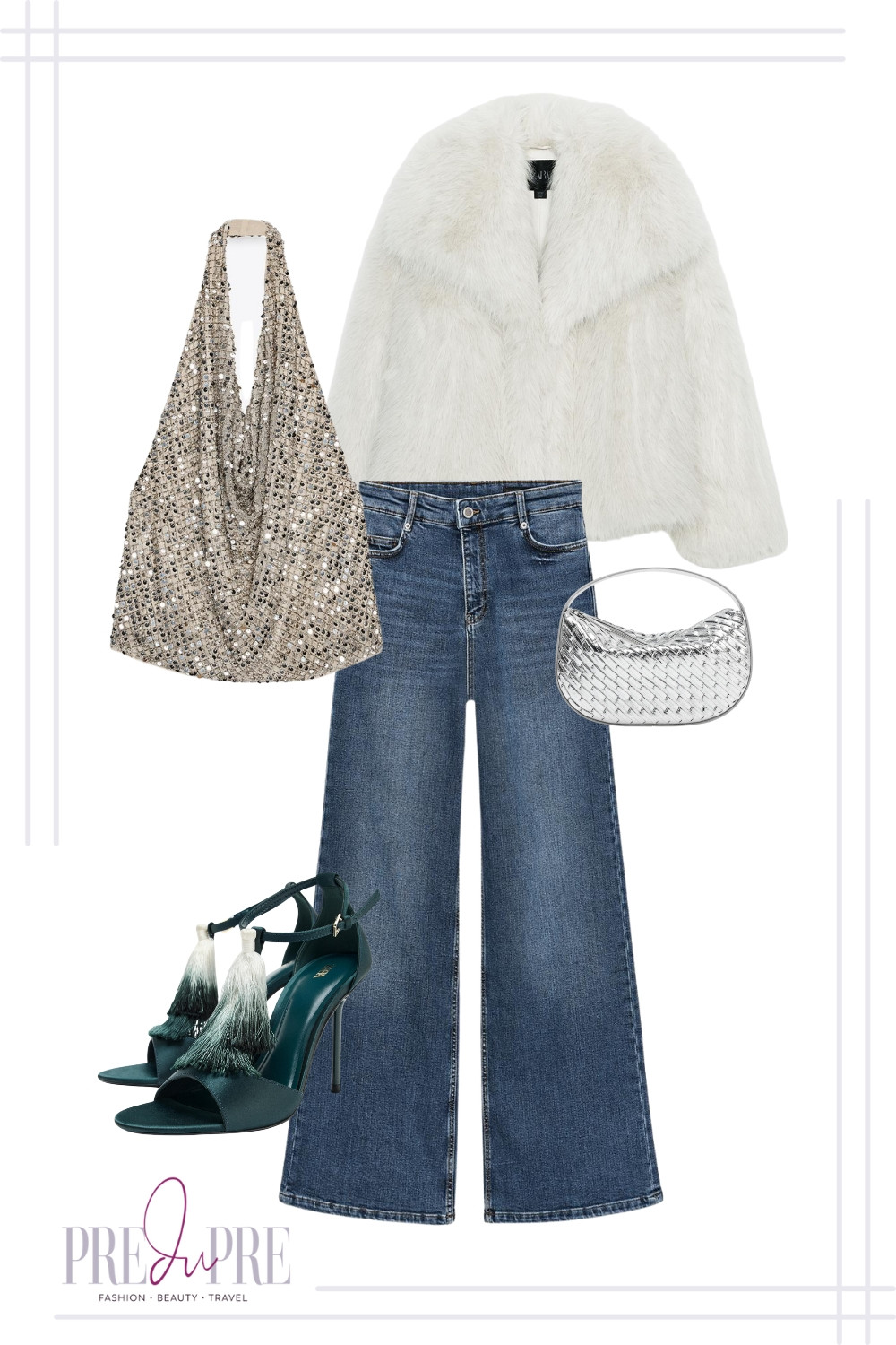 Get ready to sparkle your way into the New Year! I've just created the ultimate high-fashion, chic New Year's Eve outfit that is equal parts glamorous and cool. We are obsessed with this combination: a statement sequin cowl-neck top paired with effortlessly cool high-waisted wide-leg jeans. The look is finished with a plush white faux-fur jacket for maximum luxury and warmth, and emerald tassel heels. It's the perfect way to do elevated sparkle without wearing a dress. Shop this entire look now to guarantee you ring in the new year in style!

#NewYearsEveOutfit #NYEStyle #Sequins #FauxFurJacket #HolidayStyle #WideLegJeans #GlamOutfit #PartyLook #PreDupreStyle #LTKStyle #LTKHoliday #FashionInspo 

 #LTKSeasonal #LTKParties #LTKFindsUnder100