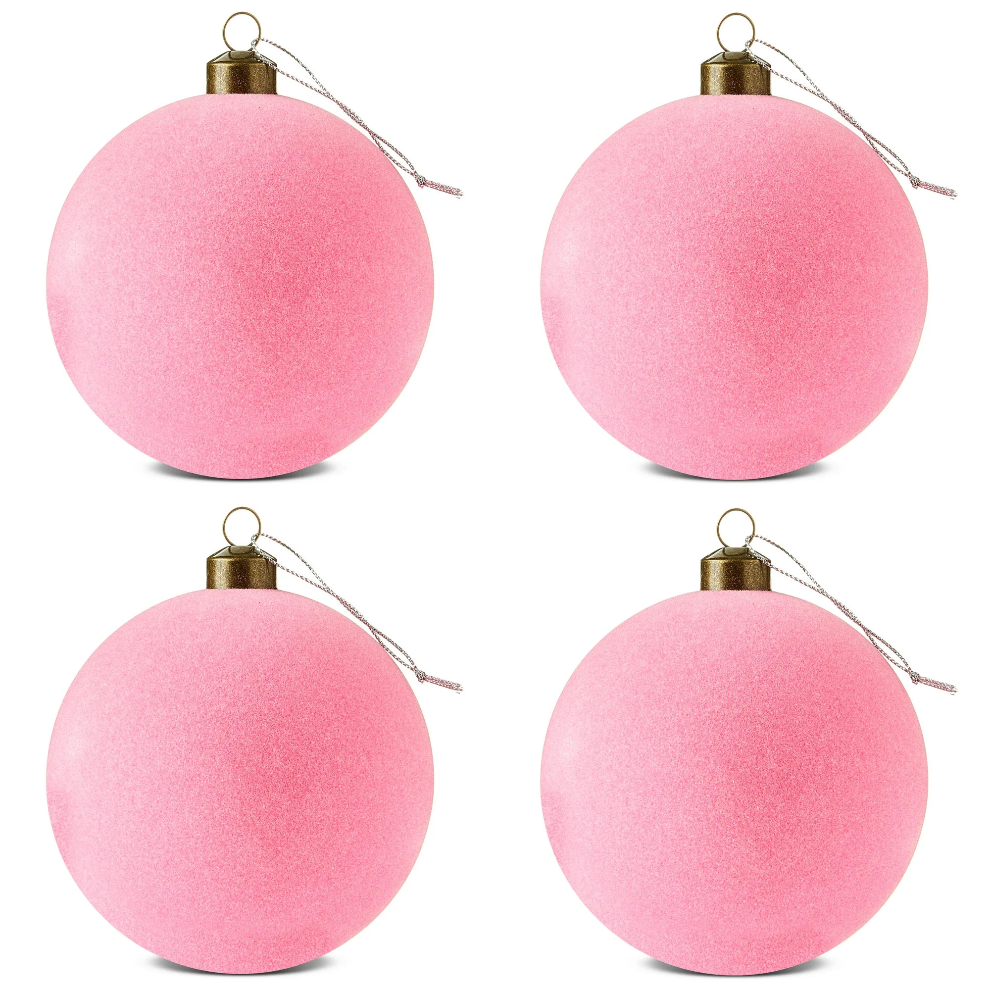 4 Count Pink Flocked Ball Christmas Ornaments, 4.5", by Holiday Time | Walmart (US)