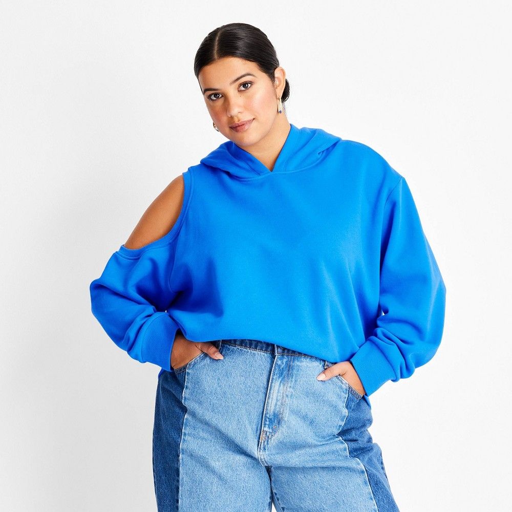 Women's Plus Size Cut Out Hoodie - Future Collective with Kahlana Barfield Brown Blue 4X | Target