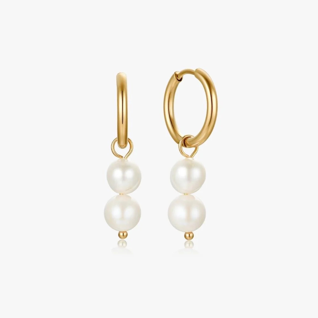 Double Pearl Gold Hoops | Flaire & Co.