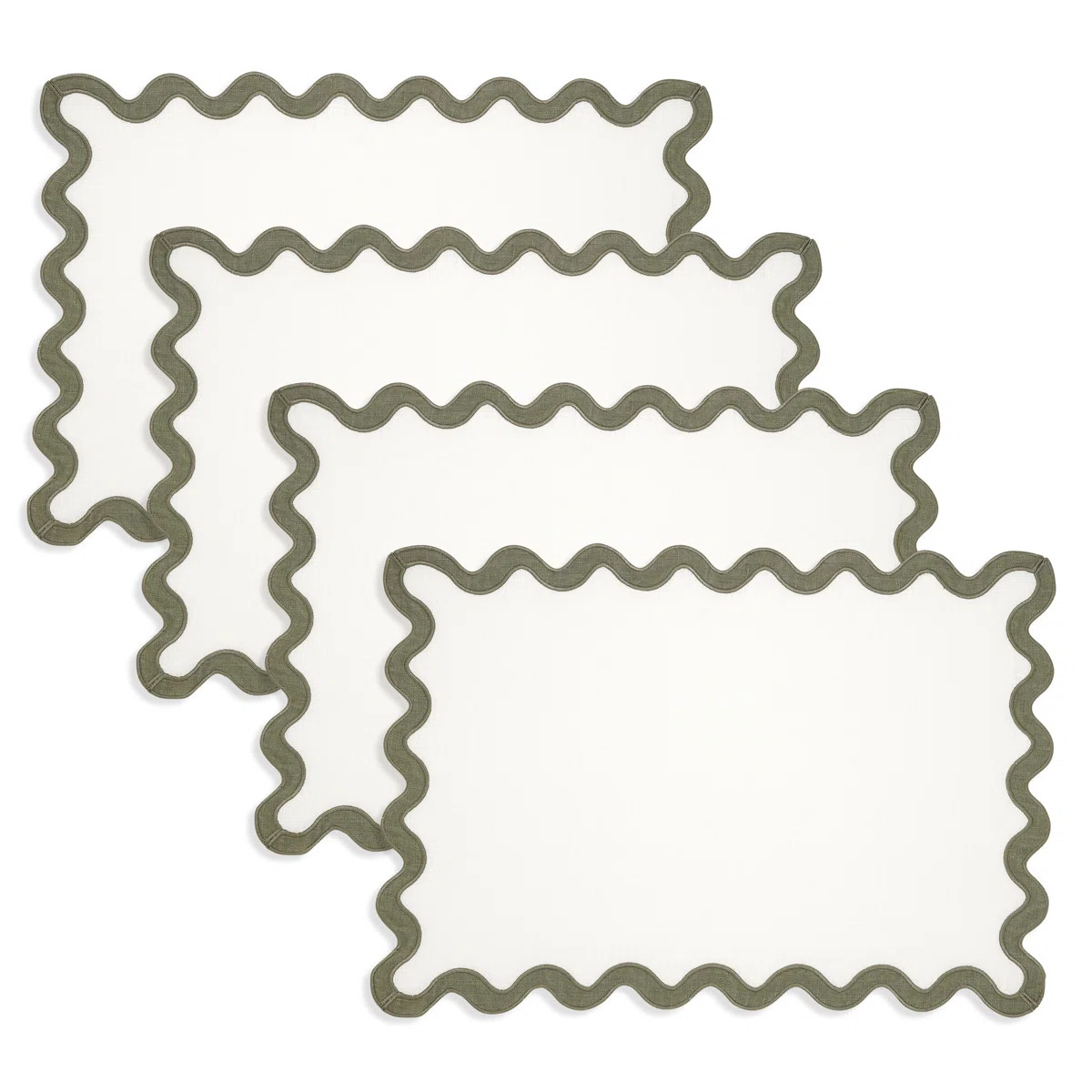 100% Linen Eco Scallop Border Placemat (Set of 4) (Set of 4) | Wayfair North America