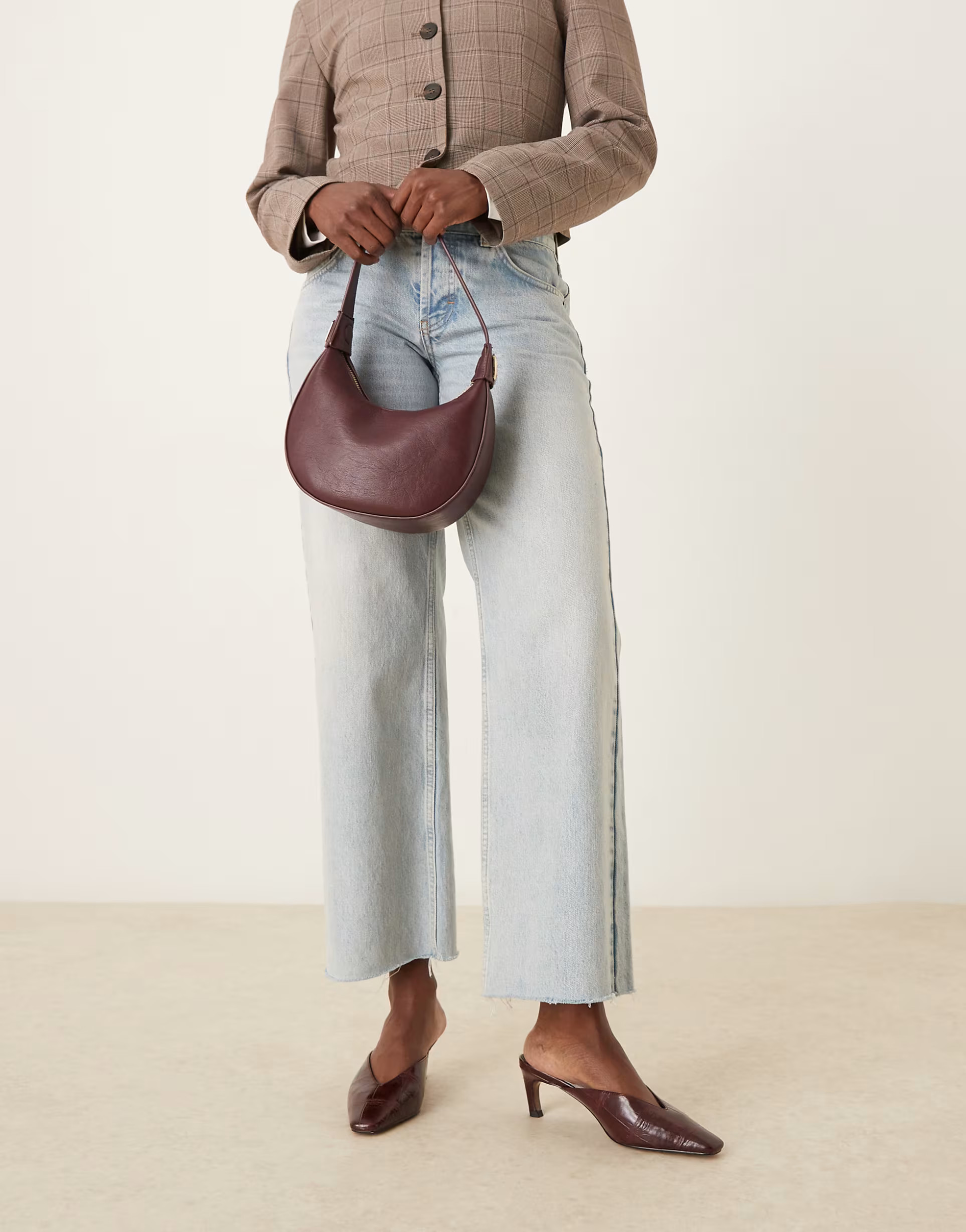 ASOS DESIGN Storm chisel toe mid heel mule in burgundy croc | ASOS (Global)