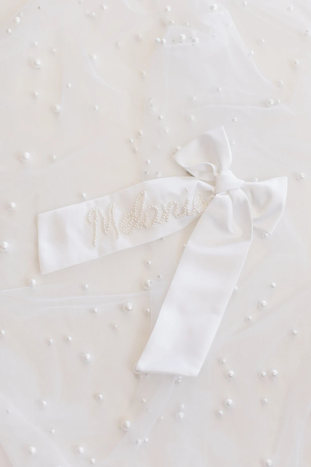 Annette } White Satin Bow with Beaded Name | Etsy (US)