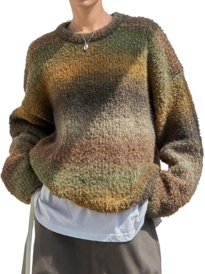 Women’s Gradient Knit Sweater Coquette Oversized Pullover Vintage Aesthetic Fuzzy Knit Top Y2K ... | Amazon (US)