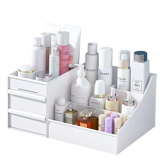 AmoVee Makeup Organizer, White Skincare Organizers on Countertop, Cosmetic Storage Organizer Fits... | Amazon (US)