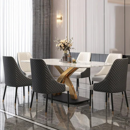 Dashona White Rectangular Sintered Stone Dining Table with Double Pedestals | Wayfair North America