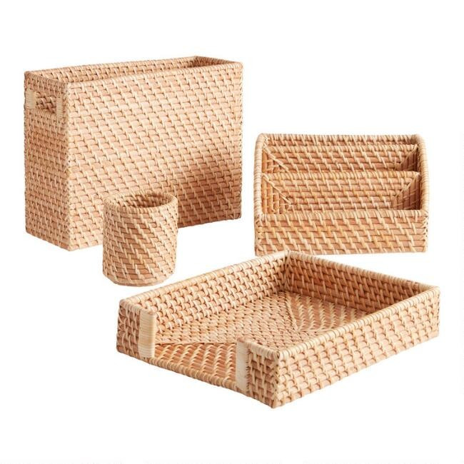 Benson Natural Rattan Desk Accessories Collection | World Market