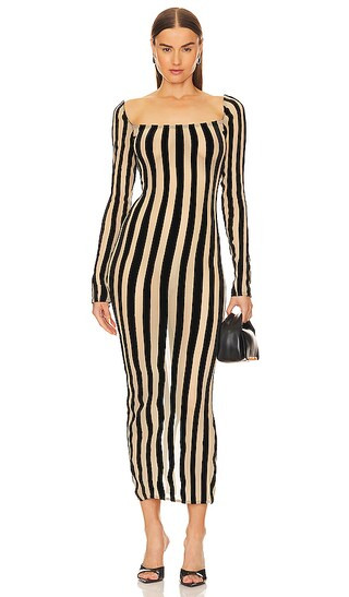 Boat Neck Mid Length Gown in Nude & Black Velvet | Revolve Clothing (Global)