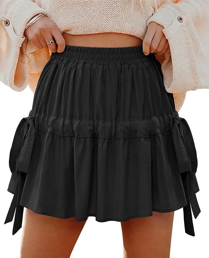 Flowy Skort for Women Ruffle Tiered Mini Skirt High Waisted with Shorts Underneath Casual Boho Su... | Amazon (US)