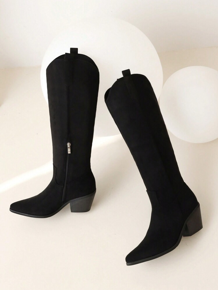 Reitoye Women's Cowgirl Western Style Chunky Heel Boots,Knee High Boots Pointed Toe Tall Boots V-... | SHEIN