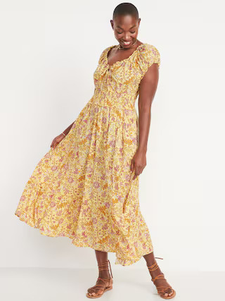 Short-Sleeve Waist-Defined Printed Maxi Dress for Women | Old Navy (US)