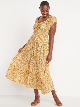 Short-Sleeve Waist-Defined Printed Maxi Dress for Women | Old Navy (US)