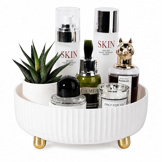 360 Rotating Makeup Perfume Organizer Skincare Tray, Small Ivory White | Amazon (US)