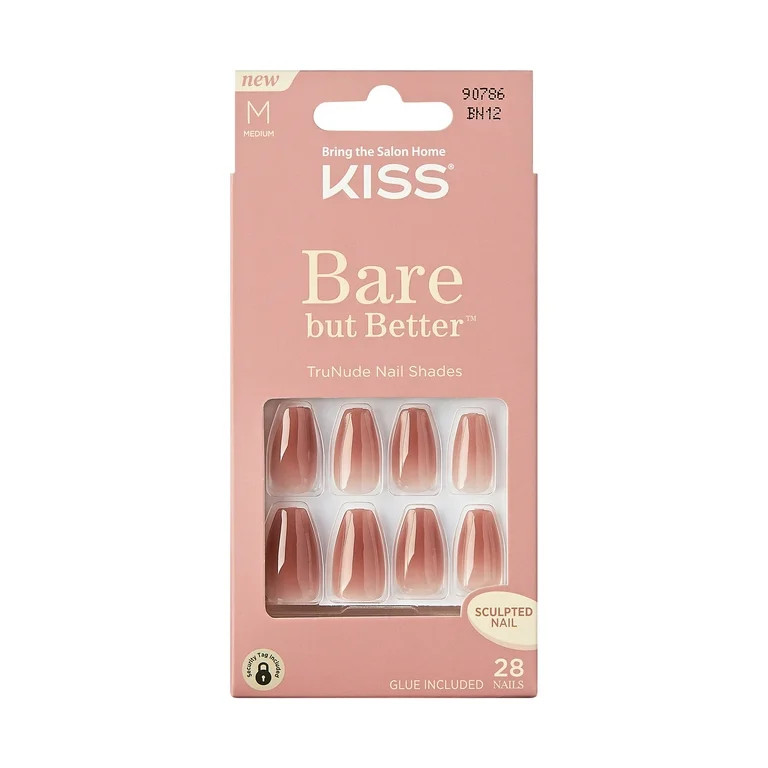 KISS Bare-But-Better 'Nude Lipstick' TruNude Fake Nails, Short Length, Square Shaped, 31 Ct. | Walmart (US)