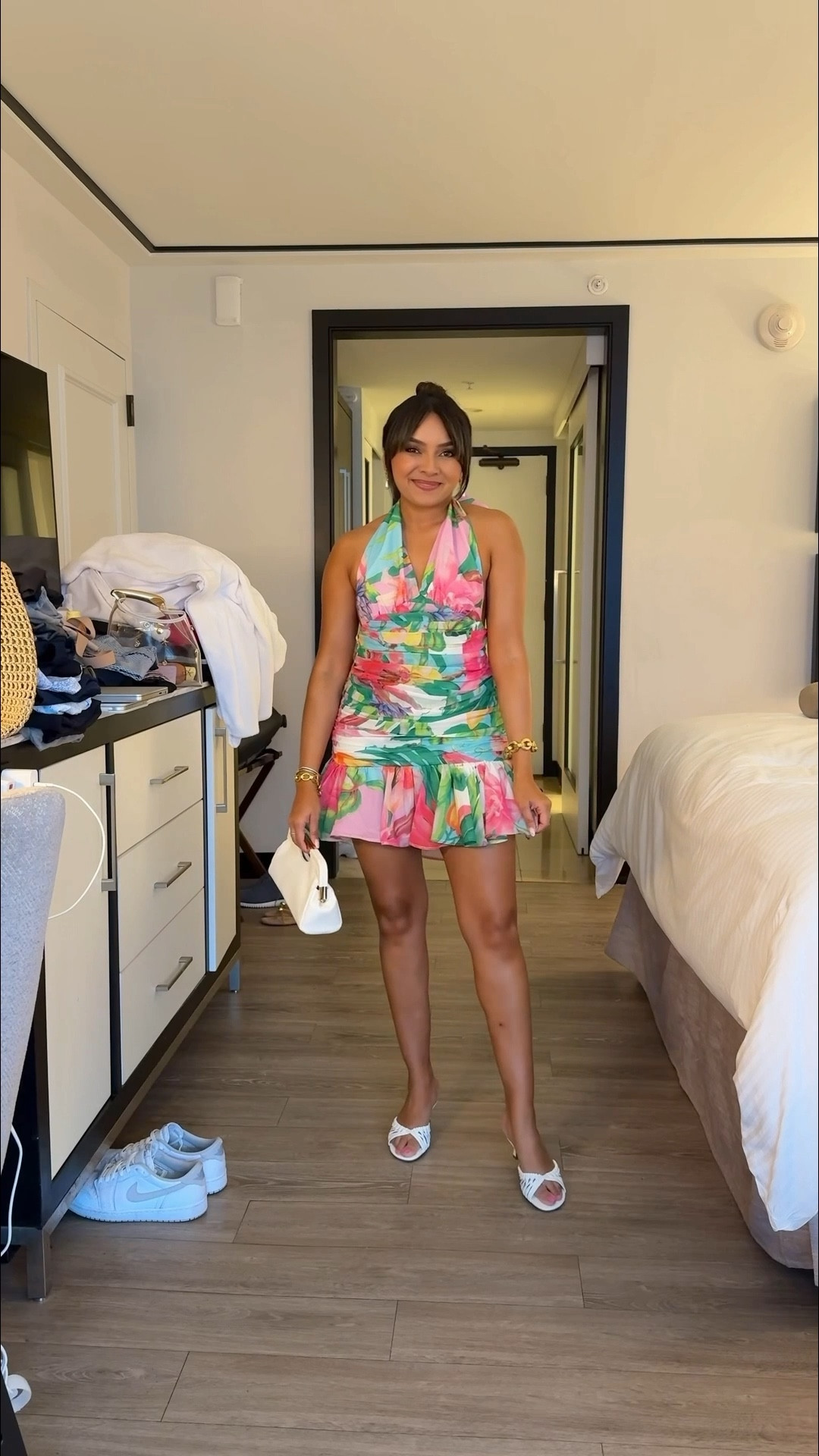 Pink and green halter dress size 2 TTS 
White heels size 5 TTS
#LTKStyleTip

