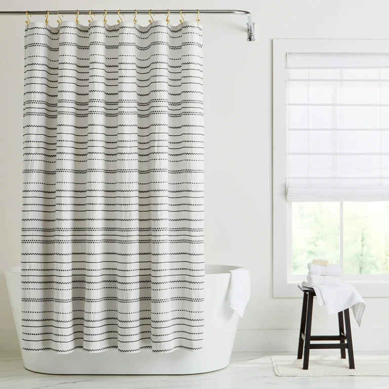 Better Homes & Gardens Crafted Woven Shower Curtain, Vanilla Dream/ Rich Black, White, Recycled P... | Walmart (US)