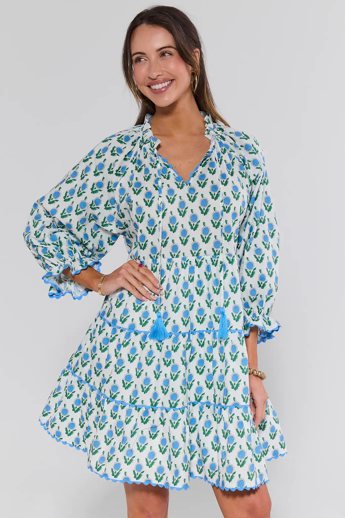 Camilla Blue Floral Print Short Dress | Avara