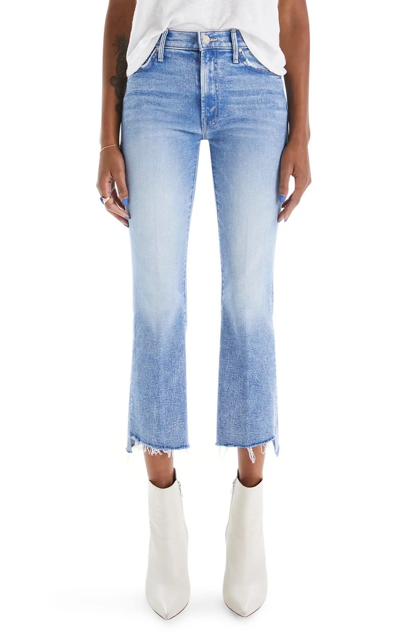 MOTHER The Insider Frayed Step Hem Crop Bootcut Jeans in Deep Breaths at Nordstrom, Size 28 | Nordstrom