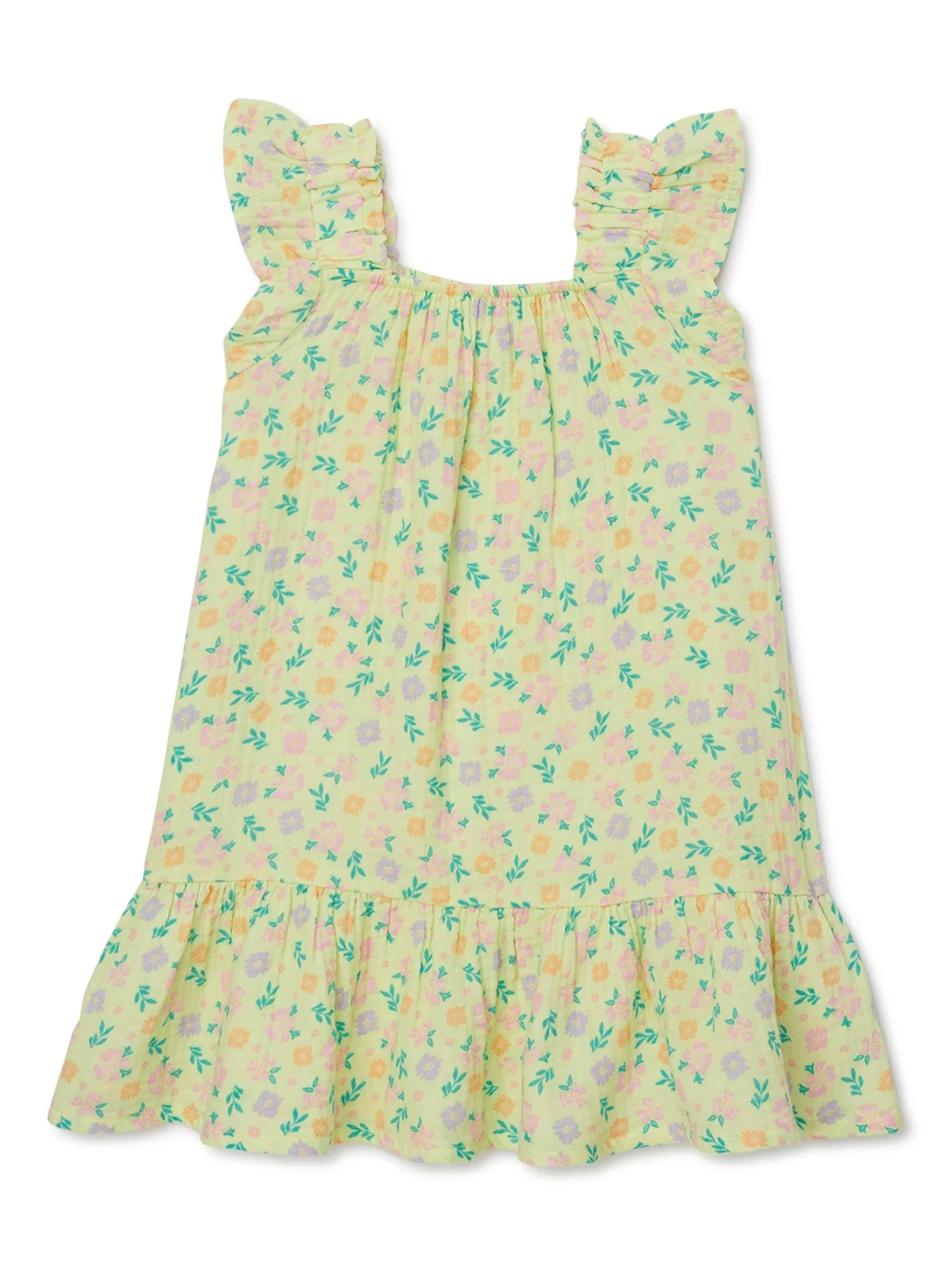 Wonder NationToddler Girl Flutter Sleeve Dress, Sizes 12M-5T - Walmart.com | Walmart (US)