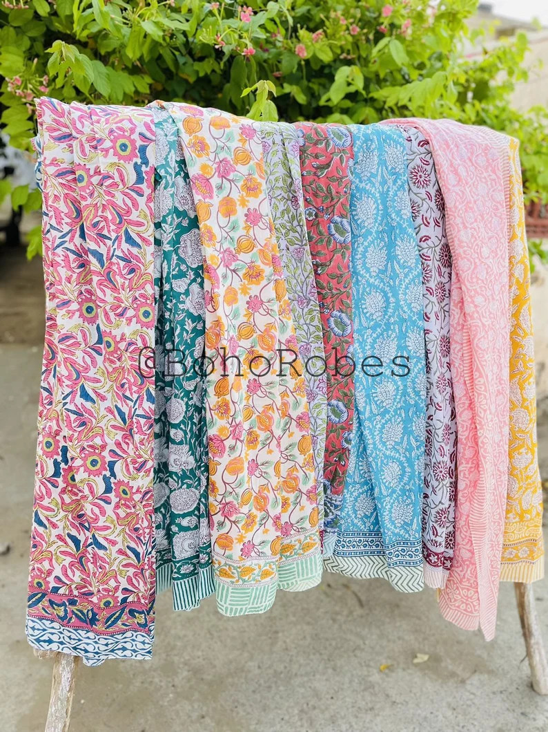 Indian Hand Block Printed Beach Wrap Sarong Colorful Cotton Beach Sarongs Soft Voile Fabric Assor... | Etsy (US)
